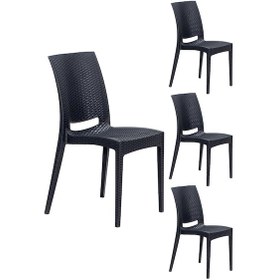 Resim 4 Adet Rattan Antrasit Sandalye / Balkon-Bahçe-Teras Antrasit 