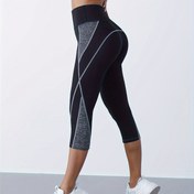 Resim Kadınlar için Renk Bloklu Üç Çeyrek Spor Pantolonu, Polyester Örme Kumaş, Yüksek Esneklik, Düz Renk, Tüm Mevsim, Capri Uzunluğu, Yetişkin, Kalçaları Destekler ve Karnı Sıkılaştırır, Spor Pantolonu, Örme Kumaş, 240 g/m² Kumaş Ağırlığı 