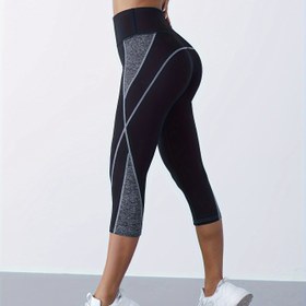 Resim Kadınlar için Renk Bloklu Üç Çeyrek Spor Pantolonu, Polyester Örme Kumaş, Yüksek Esneklik, Düz Renk, Tüm Mevsim, Capri Uzunluğu, Yetişkin, Kalçaları Destekler ve Karnı Sıkılaştırır, Spor Pantolonu, Örme Kumaş, 240 g/m² Kumaş Ağırlığı 