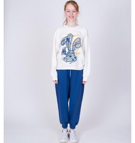 Resim Kız Çocuk Neon Tavşan Baskılı Tasarım Teenage Sweatshirt-13402-ekru Ekru 