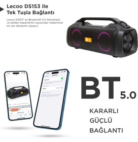 Resim Lecoo DS155 30W Kablosuz Bluetooth 5.0 RGB IPX5 TWS Stereo Boombox Taşınabilir Hoparlör 