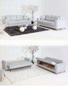 Resim Velura Home & Living Nola Koltuk Takımı 3+3+3 & Bazalı Yataklı Koltuk & Kanepe - Gri 