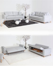 Resim Velura Home & Living Nola Koltuk Takımı 3+3+3 & Bazalı Yataklı Koltuk & Kanepe - Gri 