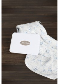 Resim Ayıcık Çok Amaçlı %100 Pamuk Müslin Örtü 100x120 + Kese Mavi 