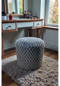 Resim Silindir Puf - Mılano Yumuşak Rabbit Kumaş Tavşan Tüyü Modern Konforlu Puf&bench Koyu Gri 