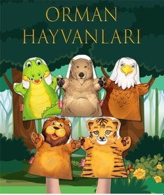 Resim 5 Parça Tox Orman Hayvanları Keçe El Kukla Set . Eğitici Oyuncak 