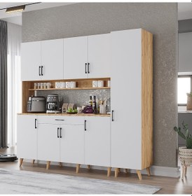 Resim Zenit Kahve Köşesi Çok Amaçlı Dolap Kiler Mutfak Dolabı Çam Beyaz 175cm Çam - Beyaz 