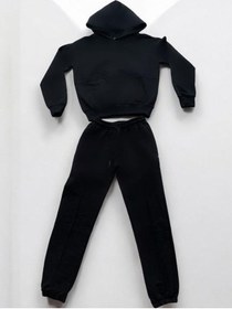 Resim Erkek Çocuk Kapüşonlu Parmak Geçirme Detaylı Sweat Eşofman Takım-14286 Siyah 