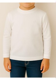 Resim Zekids Çocuk Pamuklu Basic Yarım Dik Yaka Uzun Kollu T-shirt-16086 Beyaz 