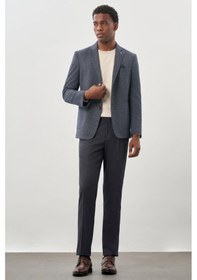 Resim İmza Lacivert Desenli Örme Mono Yaka Astarsız Esnek 6 Drop Slim Fit Casual Ceket 1002245161 Lacivert 