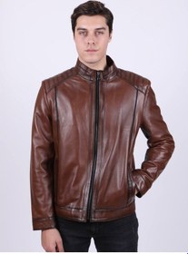 Resim New Zaya Leather Erkek Açık Kahverengi Hakiki Deri Ceket-Altın (466898691) Altın 