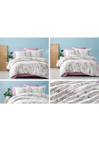 Resim Vionetta Pamuklu Lastikli Çarşaflı 2 Yastıklı Tek Kişilik Nevresim Takımı Gri - Gül Kurusu 