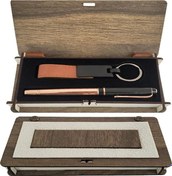 Resim Ahşap Kutulu Set Bakır Roller Kalem Anahtarlık Hediyelik 