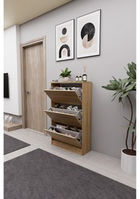 Resim Mirobi Kembe 3 Bölmeli Açılır Modern Dekoratif Ayakkabılık Çam Çam 