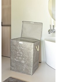 Resim 2'li Set Keçe Kapaklı Kirli Çamaşır Sepeti - Çok Amaçlı Saklama Kutusu Mega Hurç Gri 