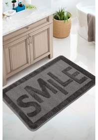 Resim Doğal Kaymaz Taban Banyo Paspas Uzun Ömürlü Yumuşak Dokulu Su Emici Yıkanabilir Smile 60x100 Antrasit 