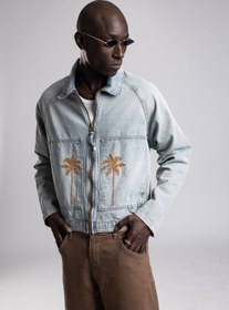 Resim Büyük Ön Cepli Nakışlı Denim Ceket - Jean / M 