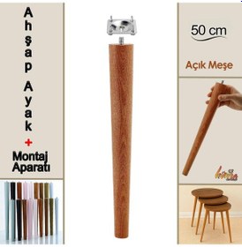 Resim Ahşap Ayak 50 Cm Açık Meşe M8 Civatalı Bağlantı Aparatlı Dolap Mobilya Koltuk Kanepe Destek Ayağı Ayakları Açık Meşe 