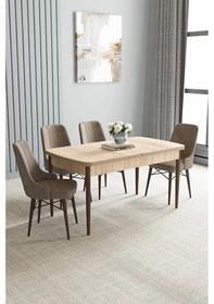 Resim Loft Meşe Desen 80x132 Açılabilir Mdf Masa Yemek Odası Takımı, Mutfak Takımı 4 Adet Sandalye Cappuccino 