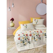 Resim Cotton Box Puff Nakışlı Çift Kişilik Nevresim Takımı Nella Hardal 
