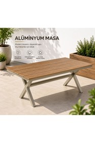 Resim Evinizin Atölyesi Premium Alüminyum Bahçe Masası - Ahşap Görünümlü Şık Tasarım 