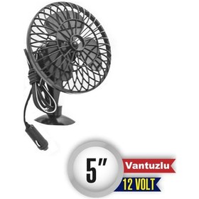 Resim Carub Oto Vantilatör Mini 12V 5 İnch İnç Vantuzlu Vakumlu Araç İçi Soğutucu BR6400606 