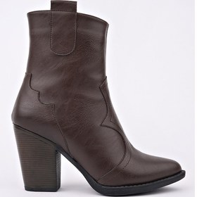 Resim Muggo Weston Sivri Burun Dikiş Detaylı Fermuarlı Kalın Topuklu Kovboy Kadın Bot Kahverengi 