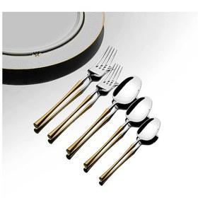 Resim Nehir Marbella Altın Saten 12 Kişilik 72 Parça Çatal Kaşık Bıçak Takımı Altın - Gümüş 
