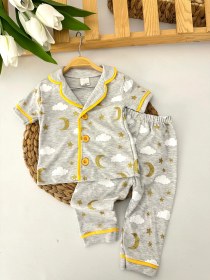 Resim Bebek Gri Ay ve Bulut Desenli Pijama Takımı 