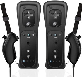 Resim MOICUCU Wii uzaktan kumanda ve Nunchuck, kablosuz Wii uzaktan kumanda Wii Remote Plus Controller Nunchuck ile, silikon kılıflı, Wii/Wii u Controller için el kayışı (Motion Plus olmadan) 