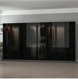 Resim Minar Kale 8 Cam Kapaklı 4 Çekmeceli Dolap - Antrasit/siyah 190cm 