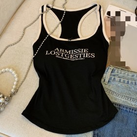 Resim Kadınlar için Seksi Amerikan Sokak Stili Kolsuz Tank Top - Yüksek Esneklikte Dar Kesim, Dahili Kupalar & Harf Baskılı, Açık Gri Yazlık İç Giyim Katmanlama için, Günlük Kıyafetler, Ayarlanabilir Askılar 