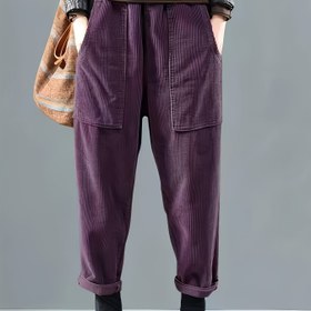 Resim Kadınlar için Kadife Geniş Paça Pantolon - Cepli Kışlık Sıcak Pantolonlar, Bol Kesim Kadife Pantolonlar (Mor/Bordo), Makinede Yıkanabilir Esnemez Zarif Pantolonlar Günlük & Resmi Giyim için, Sonbahar/Kış Kıyafetleri 