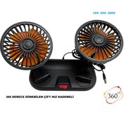 Resim NESU Çift Başlı 360 ° Dönebilen Araç Fanı Oto Fan Soğutucu Vantilatör Usb li EV OFİS ARAÇ 