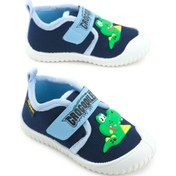 Resim Gezer Erkek Çocuk Kışlık Tek Cırt Cırtlı Ayarlanabilir Rahat Taban Ev, Bahçe, Okul, Kreş Panduf Ayak Lacivert 