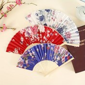 Resim 1 adet/3 adet Çiçekli Katlanabilir El Yelpazesi Japon Vintage Katlanır Yelpaze Çin Retro Tarzı El Yelpazesi Ahşap Kemiklerle Dekoratif Yelpaze Dans ve Düğün Partisi İçin 