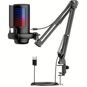 Resim Oyun Boom Mikrofon Standı, USB Masaüstü Kondenser Mikrofon Standı Kiti ile, Tak ve Çalıştır, Dokunmatik Mute/İzleme, Kazan Kontrolü, RGB Işıklar, Dokunmatik, Mute, Anında İzleme, Oyun Ses Kontrolü, PC, Dizüstü Bilgisayarlar, Akıllı Telefonlar için Uygun, Canlı Yayın, Podcasting, Stüdyo Kaydı ve Oyunlar için İdeal, Streamer Sesli Yorum Mikrofonu. 