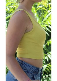 Resim Afri Kadın Sarı Basic Ribana Atlet Crop Likralı Spor Üst Sarı 