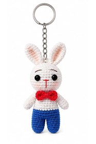 Resim OYUNCAKPARK Maskot Kırmızı Papyonlu Tavşan Amigurumi Organik Anahtarlık Oyuncak 
