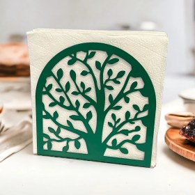 Resim Decorelax Hayat Ağacı Temalı Yeşil Metal Peçetelik 