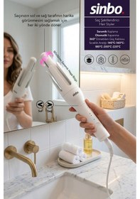 Resim Sinbo Shd-1728 Otomatik Saç Maşası Seramik Kaplama Saç Şekillendirici Led Isı Göstergeli Beyaz 