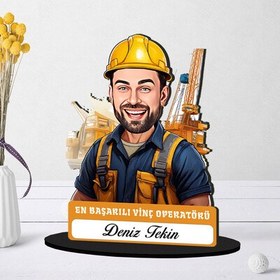 Resim Kişiye Özel Erkek Vinç Operatörüne Hediye Karikatürlü Biblo 