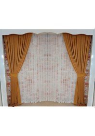 Resim Koyu Hardal Renk Fon Kadife Perde Çift Kanat 1/3 Sık Pileli Dikim V-17 Koyu Hardal 