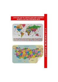 Resim Eğitici - Öğretici Dünya Ve Türkiye Haritası Çocuk Odası Duvar Sticker-60x105-3885 Renkli 