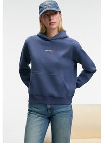 Resim Grimelange MELUREA Kadın Nakışlı Kapüşonlu Comfort Fit Koyu Mavi Sweatshirt 