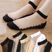 Resim 5 Çift Kadınların Nefes Alabilen İnce Çorapları - Siyah ve Bej, Dantel Kenar, Kısa, Örgü Kumaş, Polyester Karışımı, Elde Yıkanabilir, Günlük Giyim Çorapları|Dantel Kenarlı Çoraplar|Esnek Kumaş 