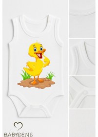 Resim Babyden's %100 Pamuklu Hayvan Figürlü Kolsuz Çıtçıtlı Bebek Body Yazlık Unisex Zıbın Ördek Beyaz 