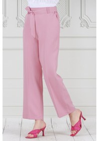 Resim Sevitli Beli Bağlamalı Bol Paça Pantolon-pembe-3671-pembe Pembe 