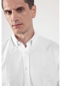 Resim İmza Beyaz Oxford Düğmeli Yaka Uzun Kol Cepsiz Slim Fit Pamuklu Gömlek 1004260182 