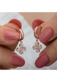 Resim Aya Diamond Gümüş Rose Sallantılı Yonca Kadın Küpe Rose 